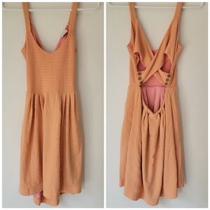 Anthropologie Cross Back Fit & Flare Orange Pink Dress Size S